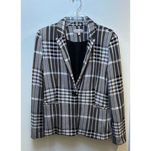 Philosophy women’s black white plaid one button blazer size Large #25-0660